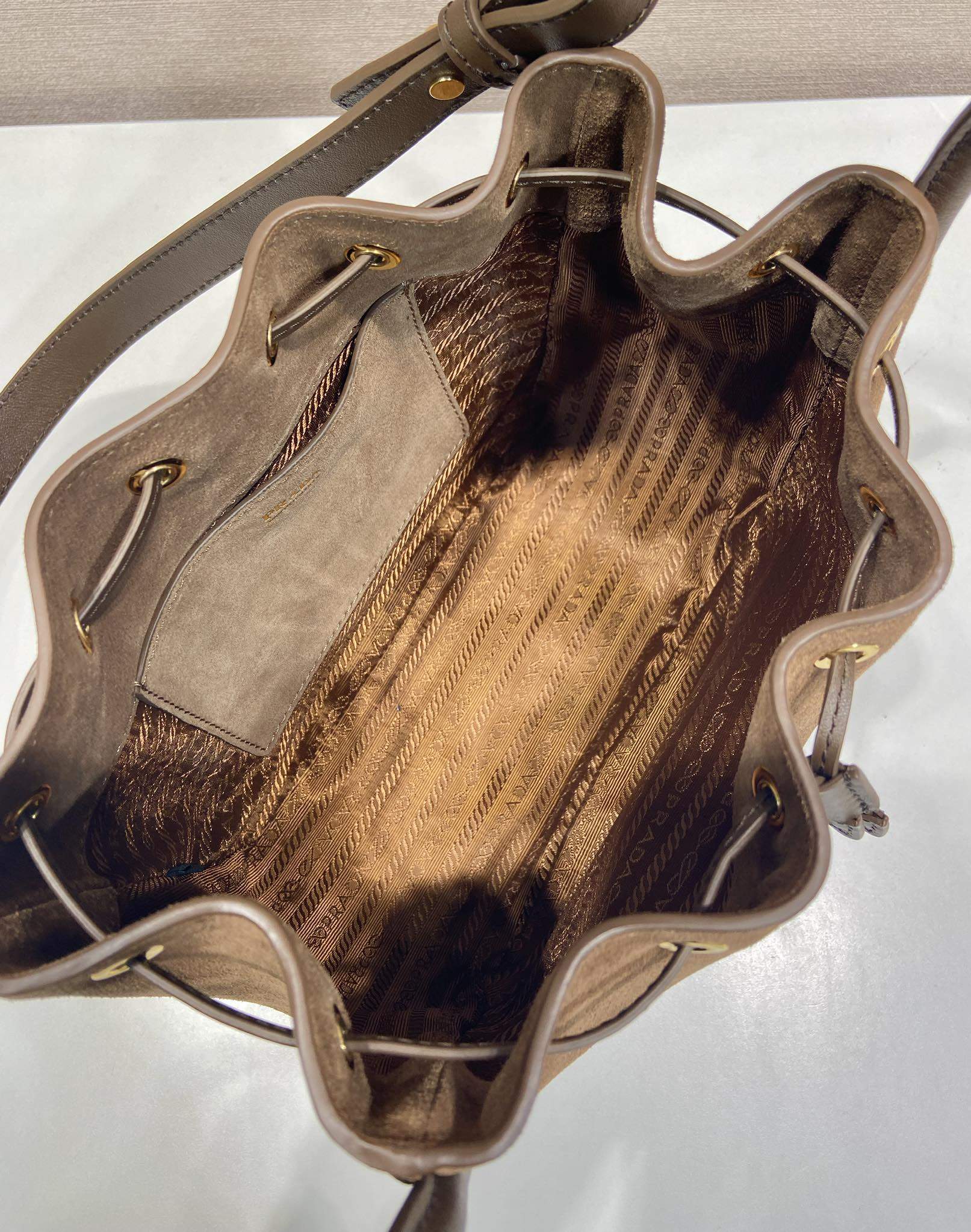 Premium Prada Darling Suede Mini Replica Bucket Bag - Image 8