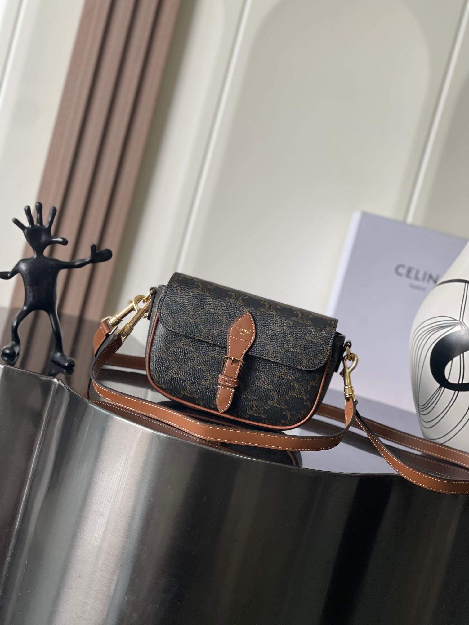 Best Celine Folco Replica Shoulder Bag In Triomphe Canvas And Calfskin