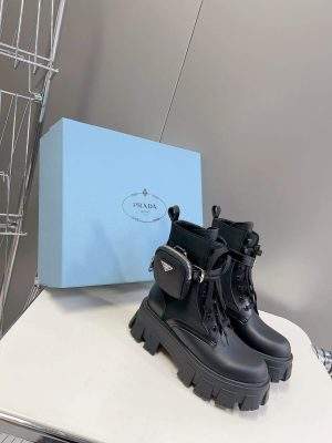 Copy Prada Monolith Leather And Re-Nylon Combat Replica Boots With Pouch