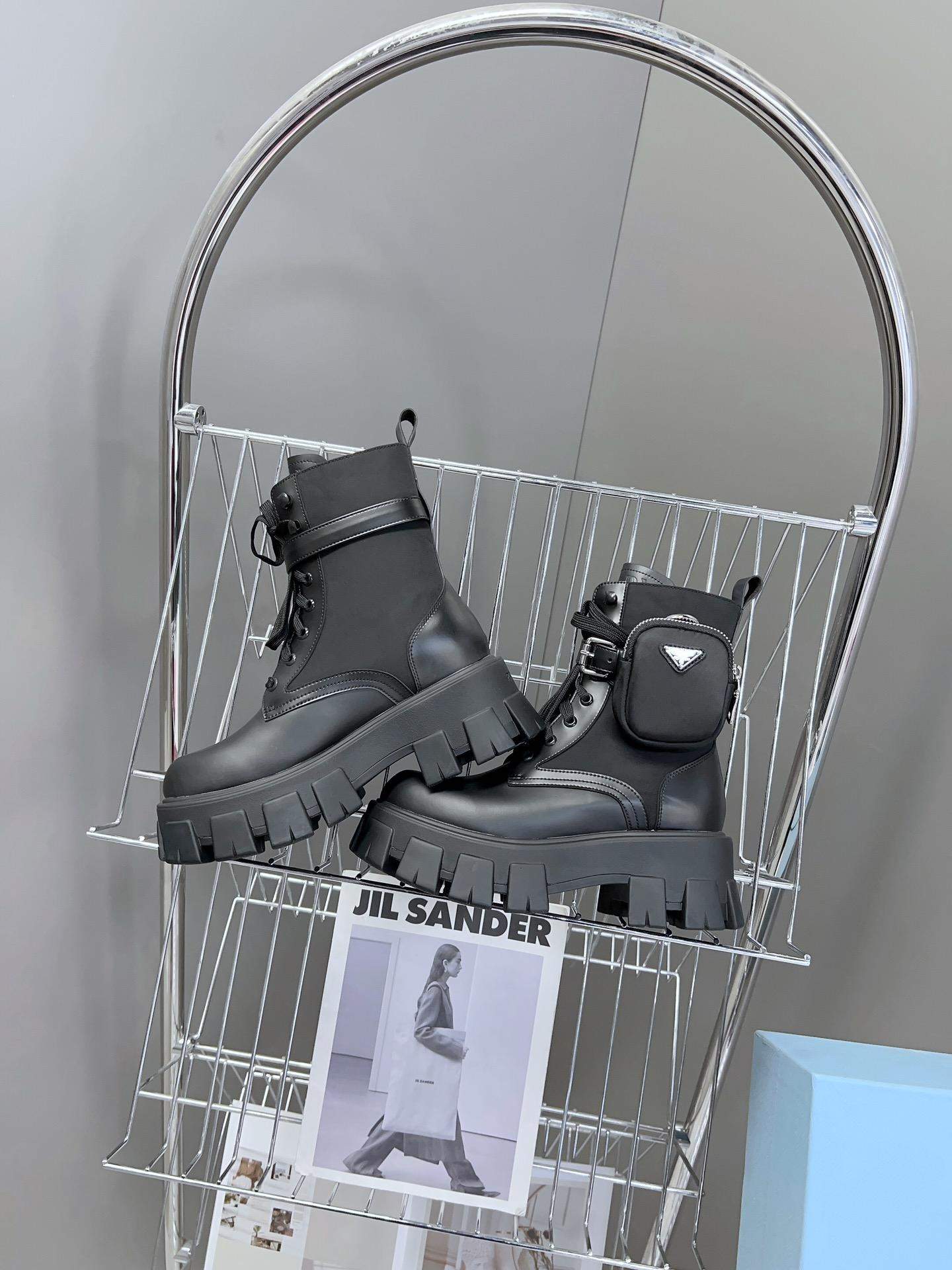 Copy Prada Monolith Leather And Re-Nylon Combat Replica Boots With Pouch - Image 4