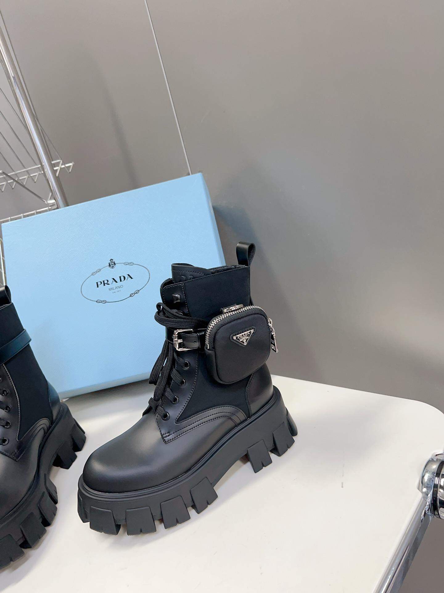 Copy Prada Monolith Leather And Re-Nylon Combat Replica Boots With Pouch - Image 3