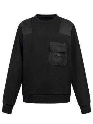 Copy Prada Cotton Replica Sweatshirt With Re-Nylon Details