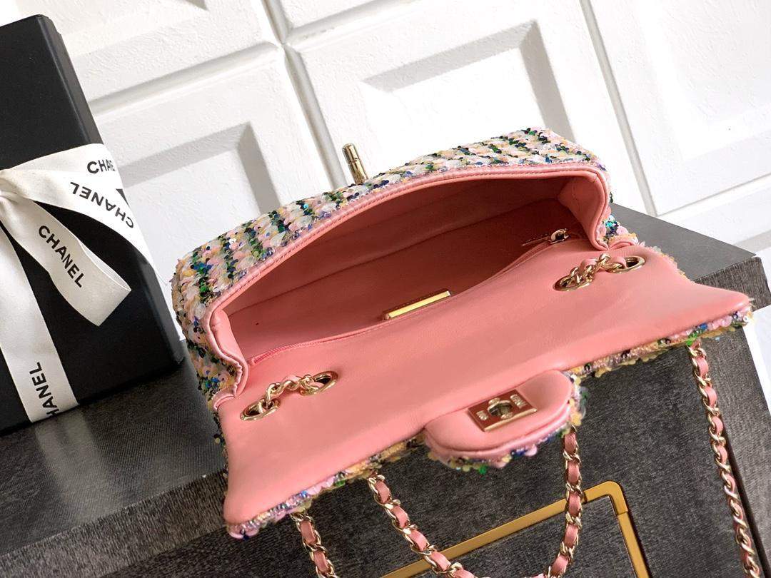 Copy Replica Flap Bag With Sequins & Gold-Tone Metal - Image 8