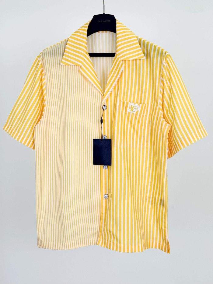 Buy Louis Vuitton Monogram Striped Patchwork Short-Sleeved Replica Shirt