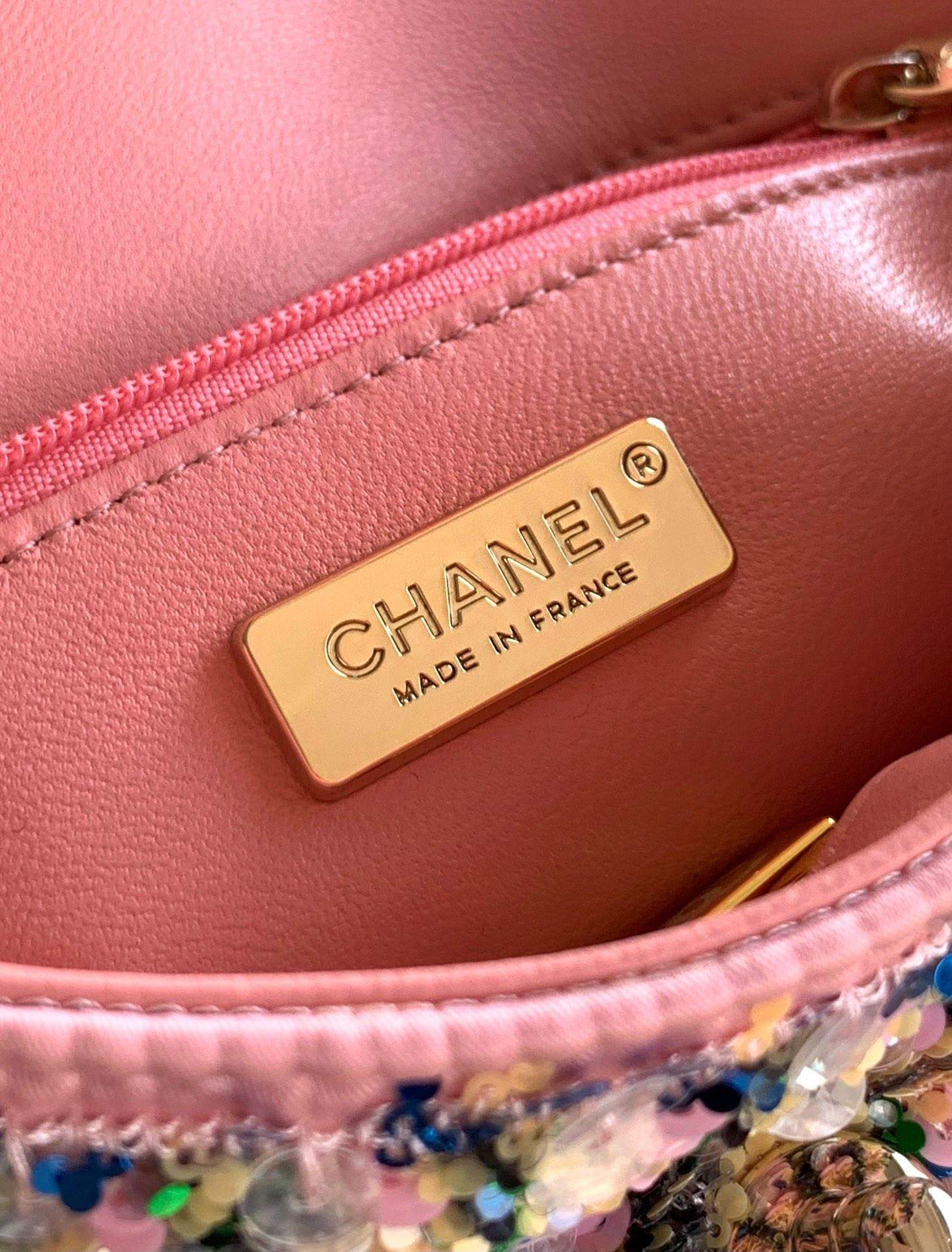 Copy Replica Flap Bag With Sequins & Gold-Tone Metal - Image 9