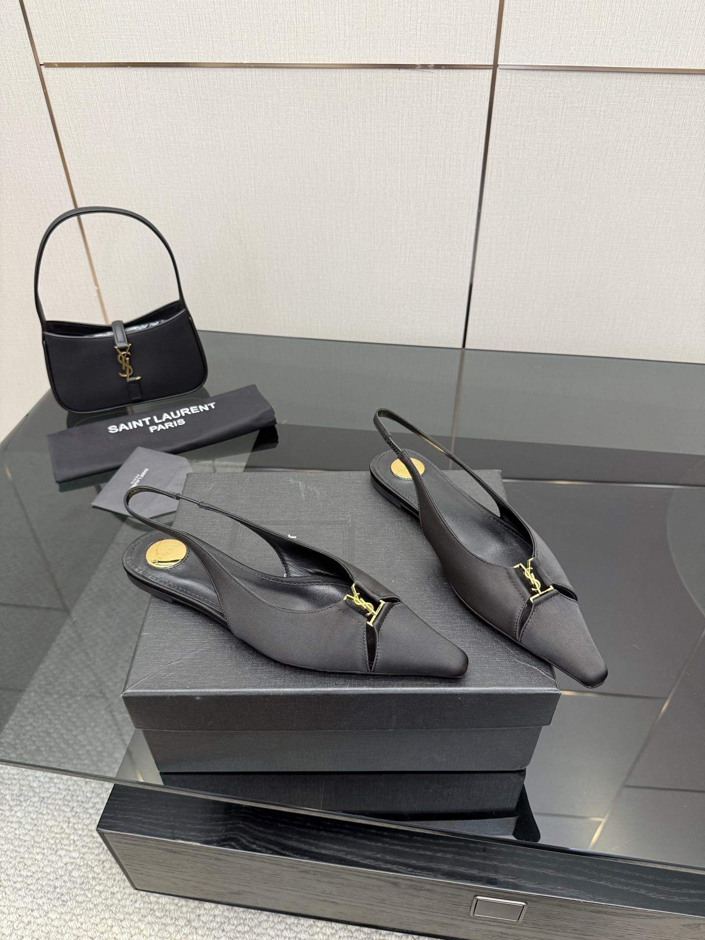 Buy Yves Saint Laurent Babylone Slingback Flats In Satin Crepe