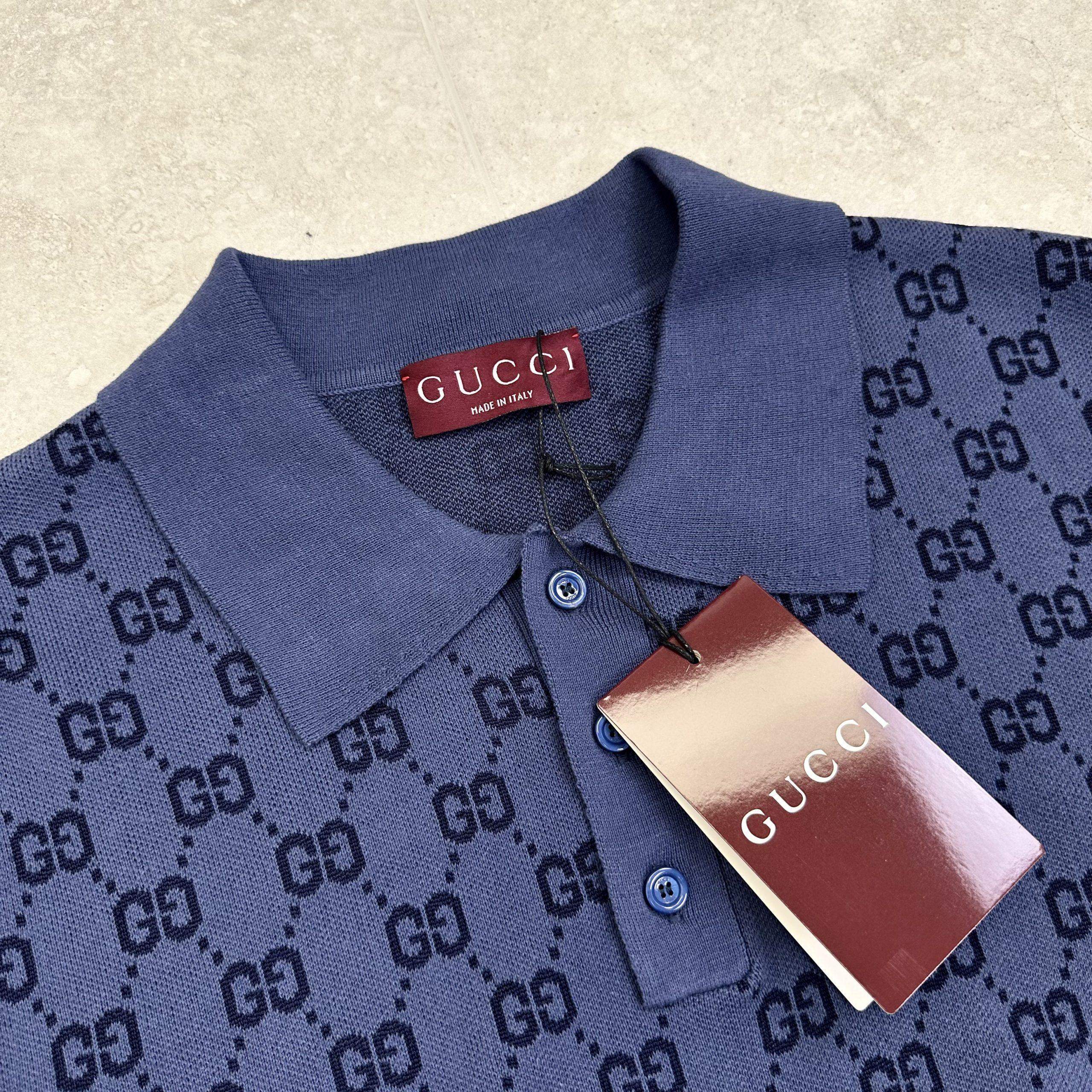 Luxury Gucci GG Cotton Knit Jacquard Replica Polo Shirt - Image 4