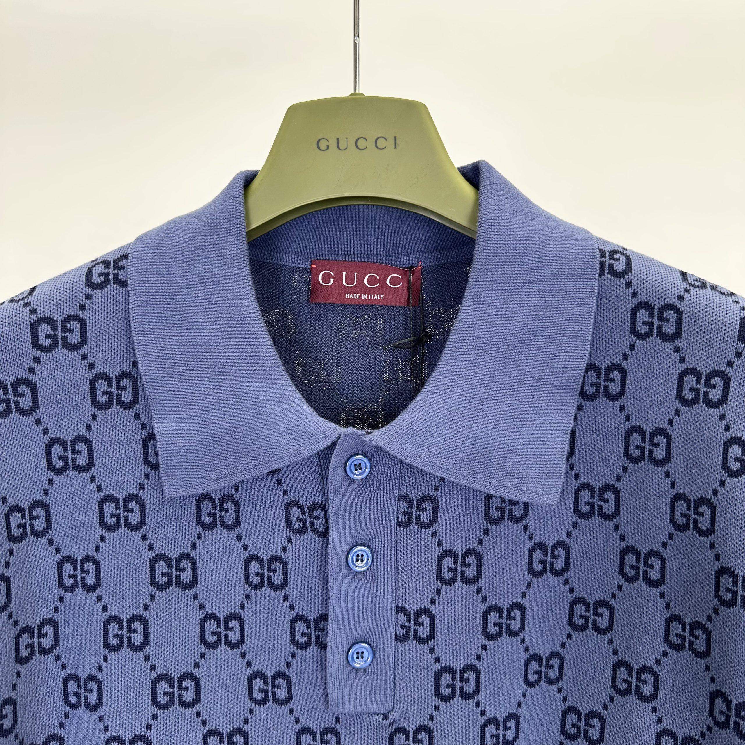 Luxury Gucci GG Cotton Knit Jacquard Replica Polo Shirt - Image 3
