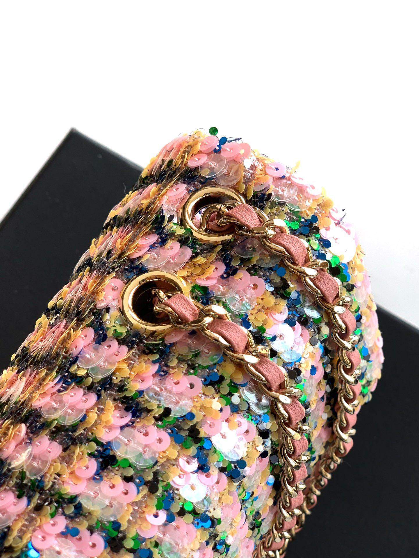 Copy Replica Flap Bag With Sequins & Gold-Tone Metal - Image 7
