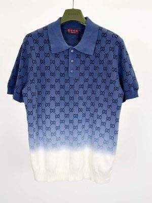 Luxury Gucci GG Cotton Knit Jacquard Replica Polo Shirt