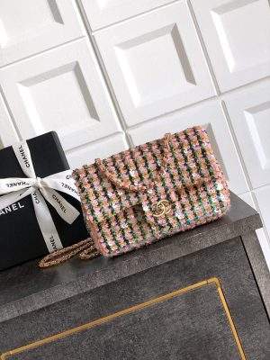 Copy Replica Flap Bag With Sequins & Gold-Tone Metal