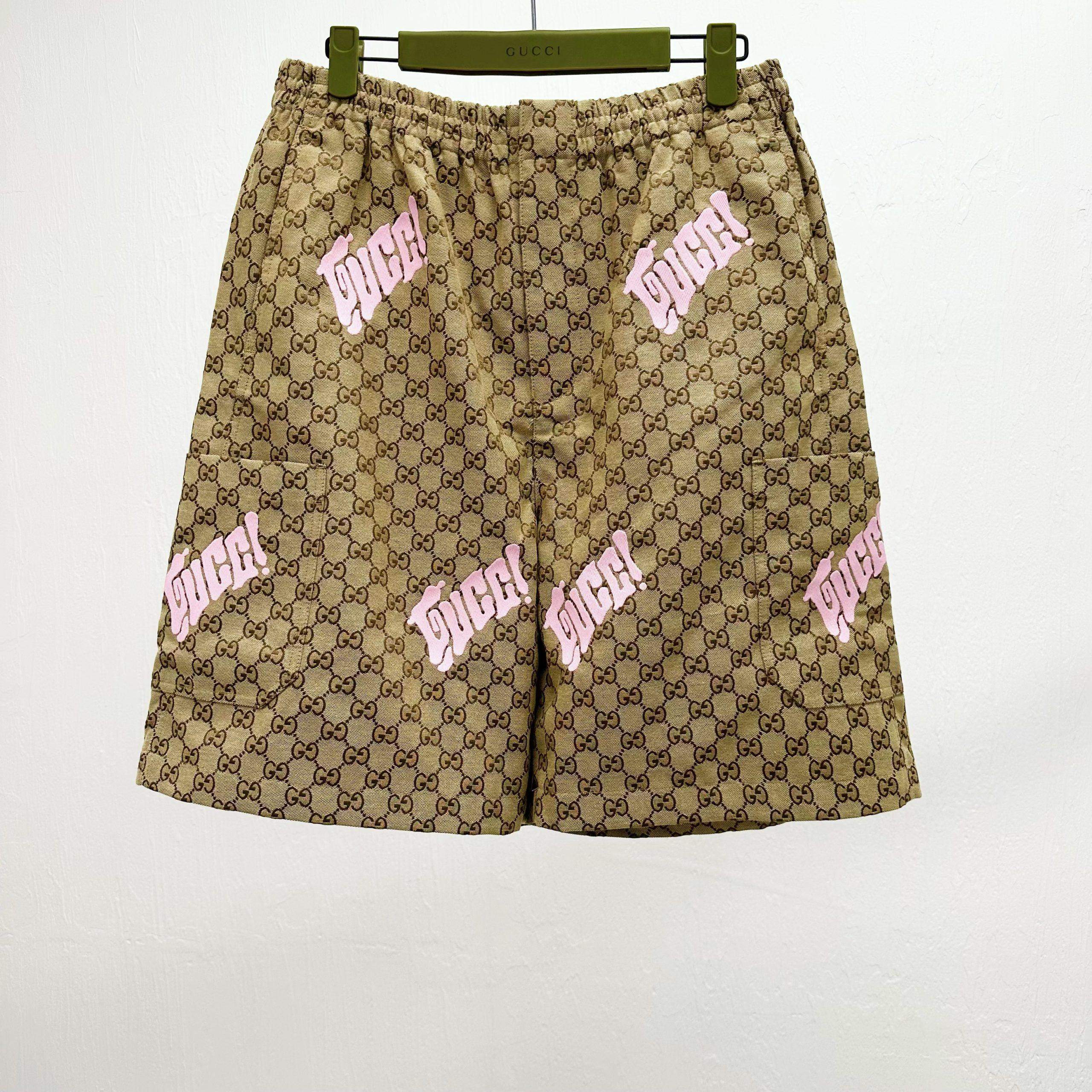 Shop Gucci Embroidered Canvas Linen Blend Replica Shorts