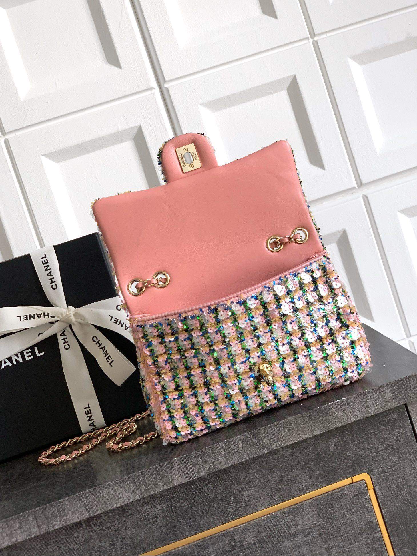 Copy Replica Flap Bag With Sequins & Gold-Tone Metal - Image 5