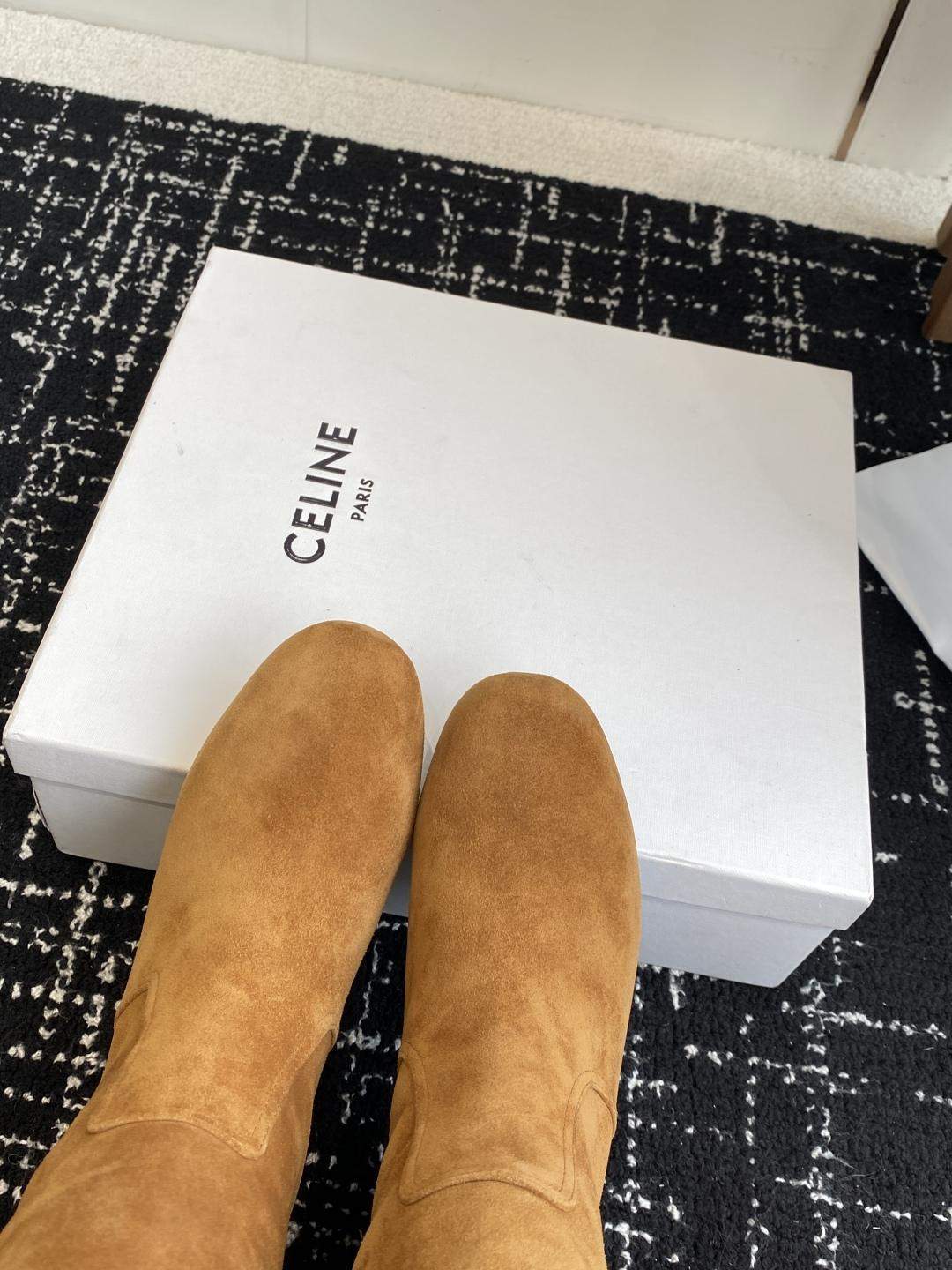 Copy Celine Les Bottes Celine Triomphe High Boot In Suede Calfskin - Image 7