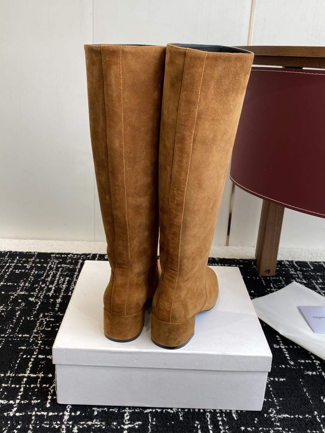 Copy Celine Les Bottes Celine Triomphe High Boot In Suede Calfskin - Image 8