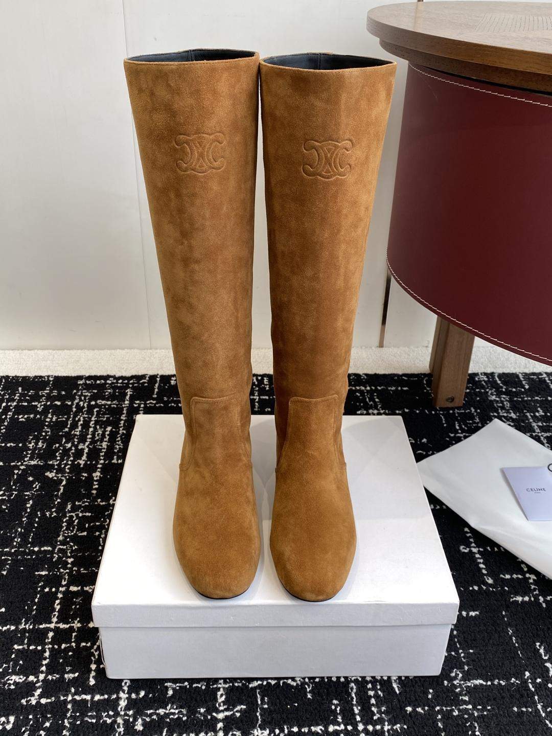 Copy Celine Les Bottes Celine Triomphe High Boot In Suede Calfskin - Image 2