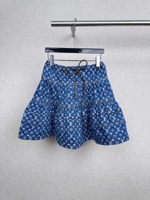 Copy Louis Vuitton Monogram Denim Tiered Replica Skirt