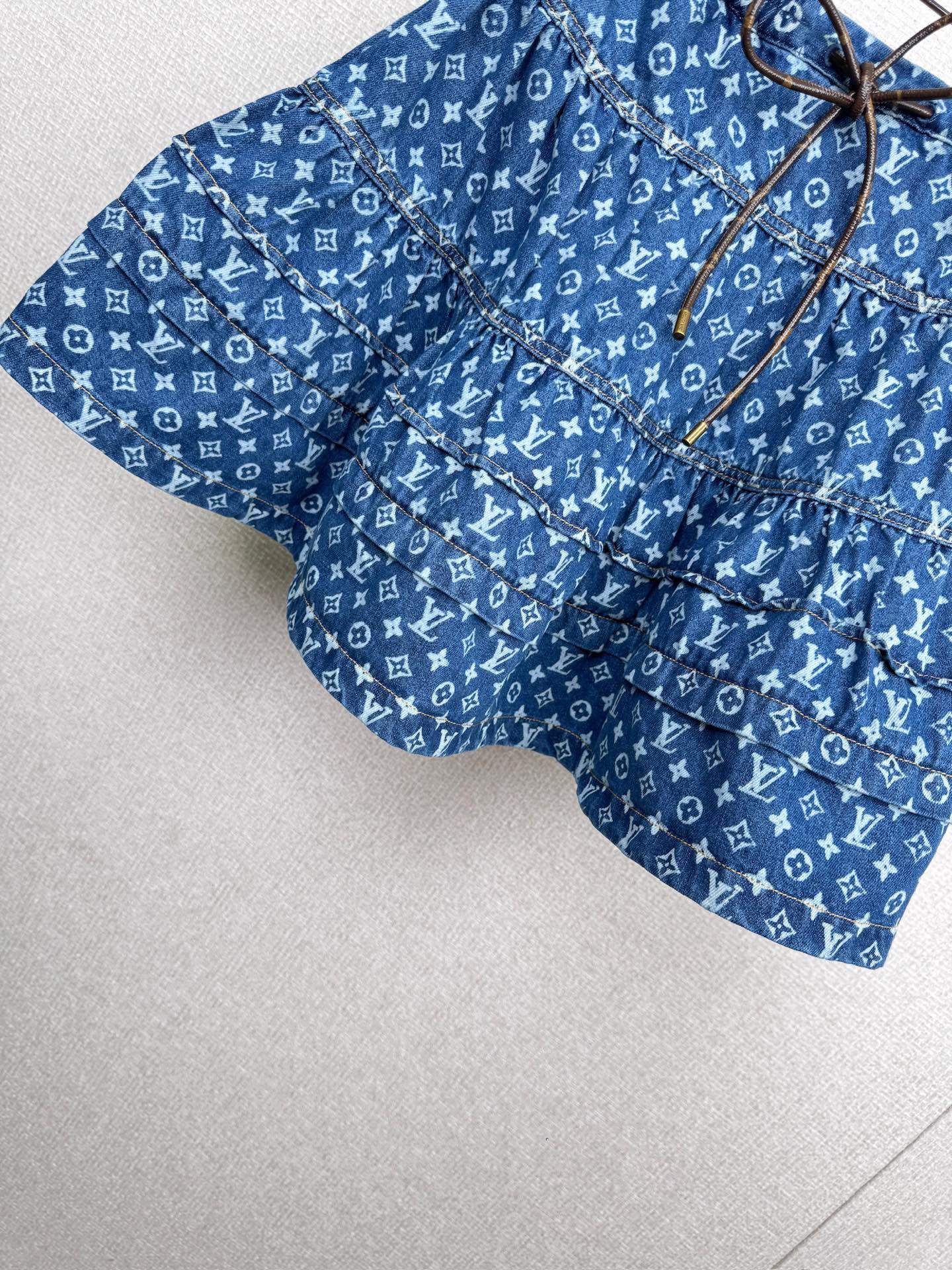 Copy Louis Vuitton Monogram Denim Tiered Replica Skirt - Image 4