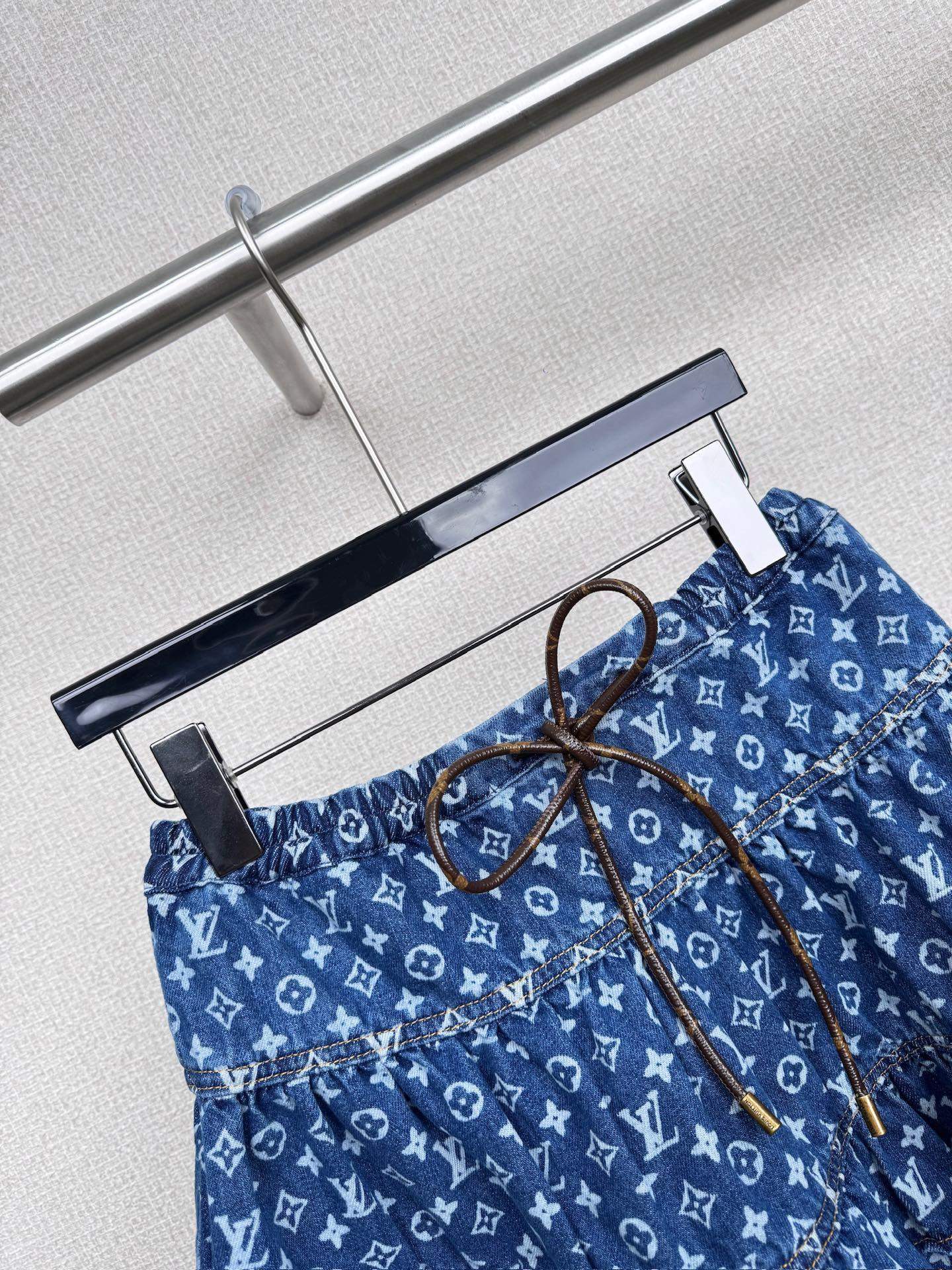 Copy Louis Vuitton Monogram Denim Tiered Replica Skirt - Image 3