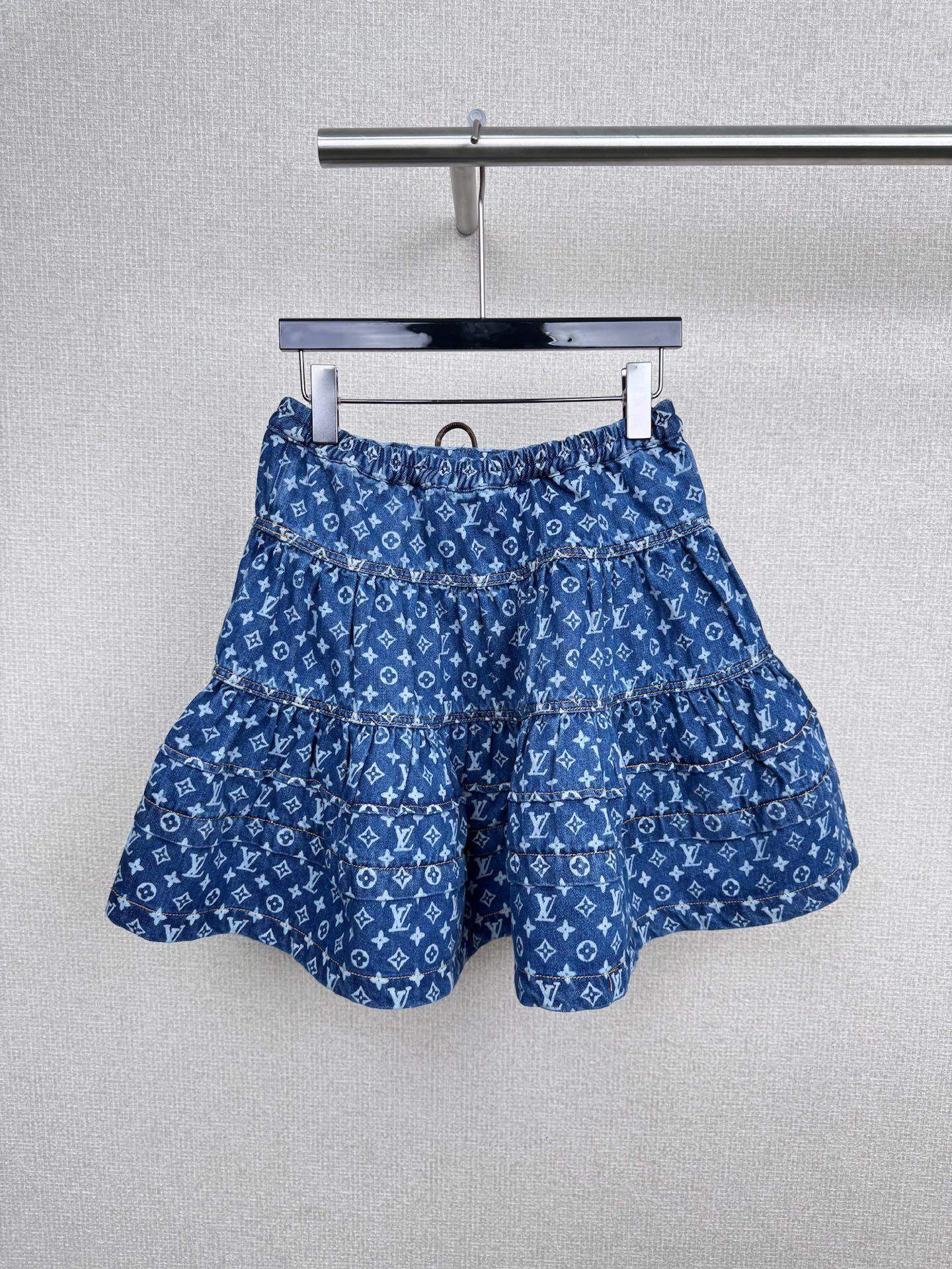 Copy Louis Vuitton Monogram Denim Tiered Replica Skirt - Image 2