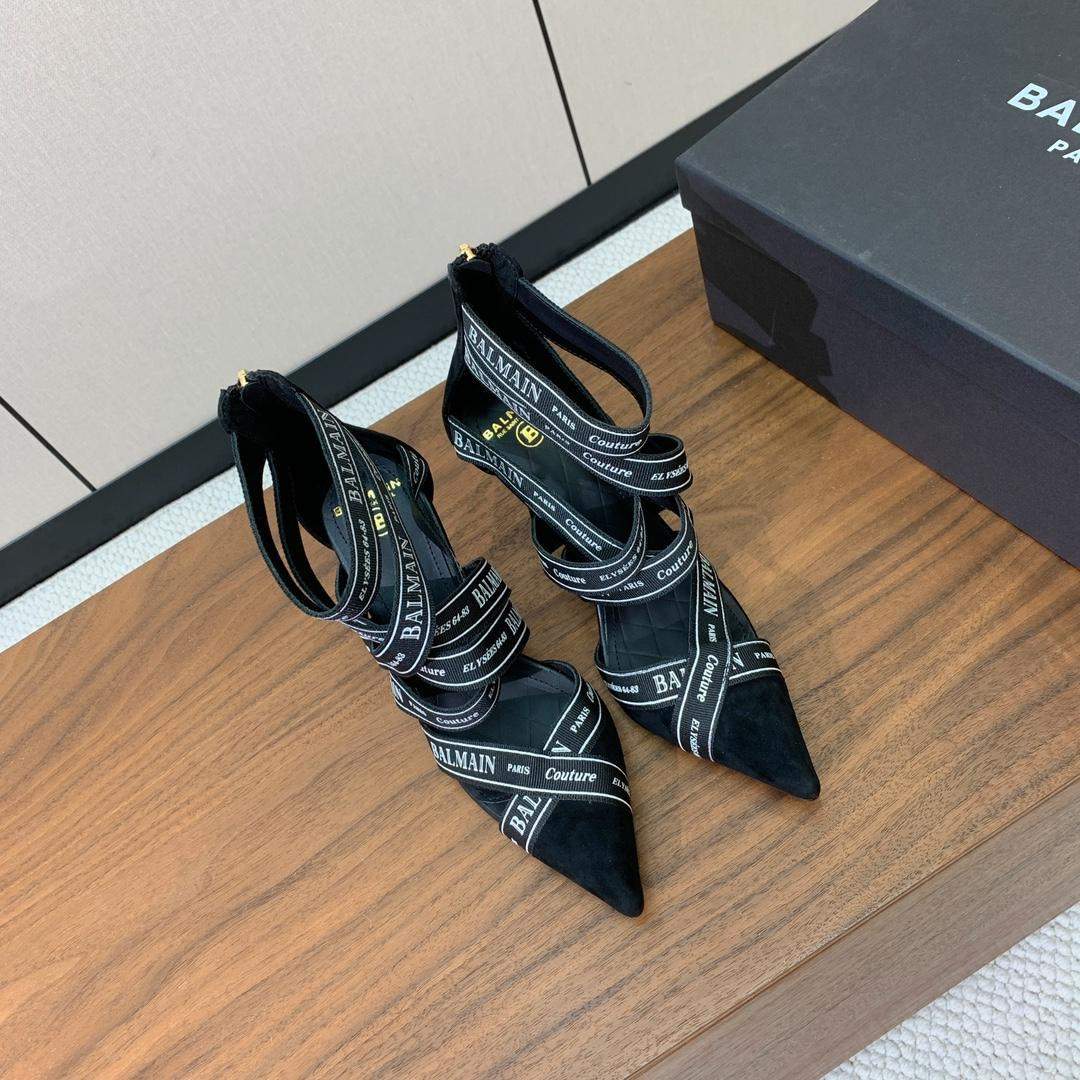 Copy Balmain Couture Suede Replica Heels With Balmain Ribbon Motif - Image 3