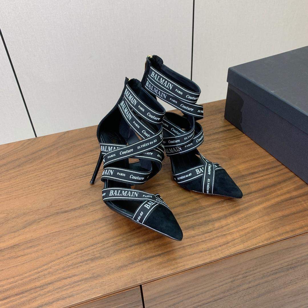 Copy Balmain Couture Suede Replica Heels With Balmain Ribbon Motif - Image 4