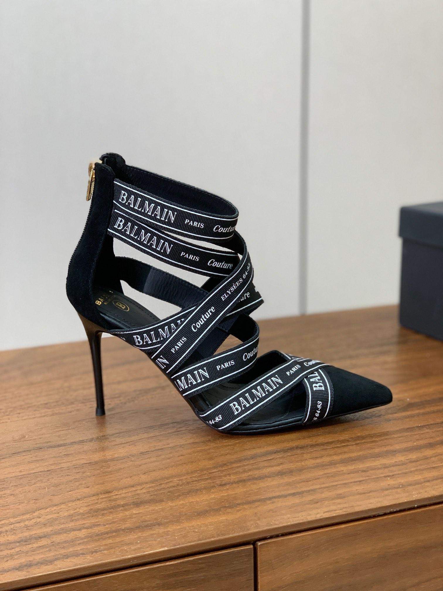 Copy Balmain Couture Suede Replica Heels With Balmain Ribbon Motif