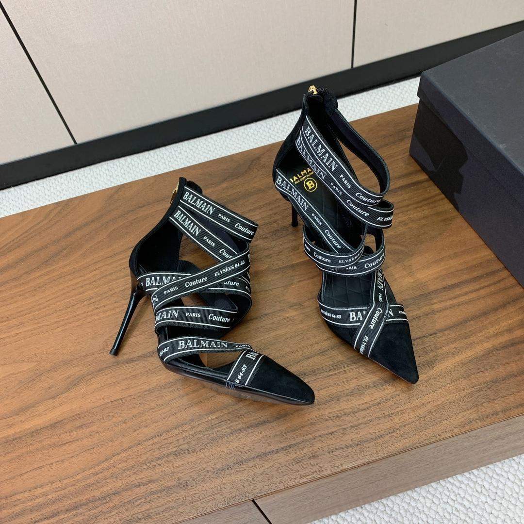 Copy Balmain Couture Suede Replica Heels With Balmain Ribbon Motif - Image 5