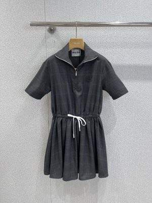 Deluxe Miu Miu Prince of Wales Pleated Replica Short Dress