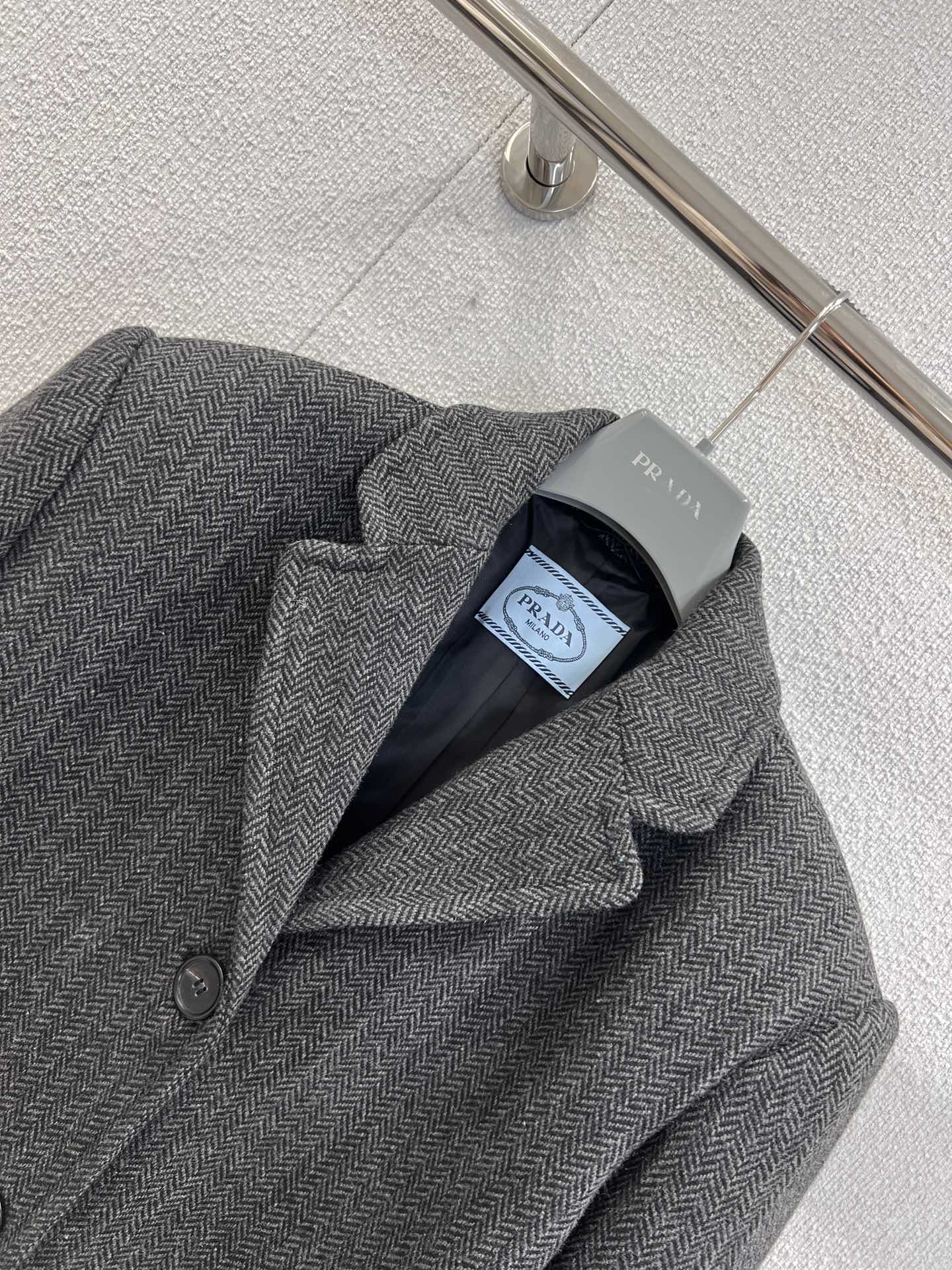 Exclusive Prada Single-Breasted Chevron Wool Replica Jacket - Image 4