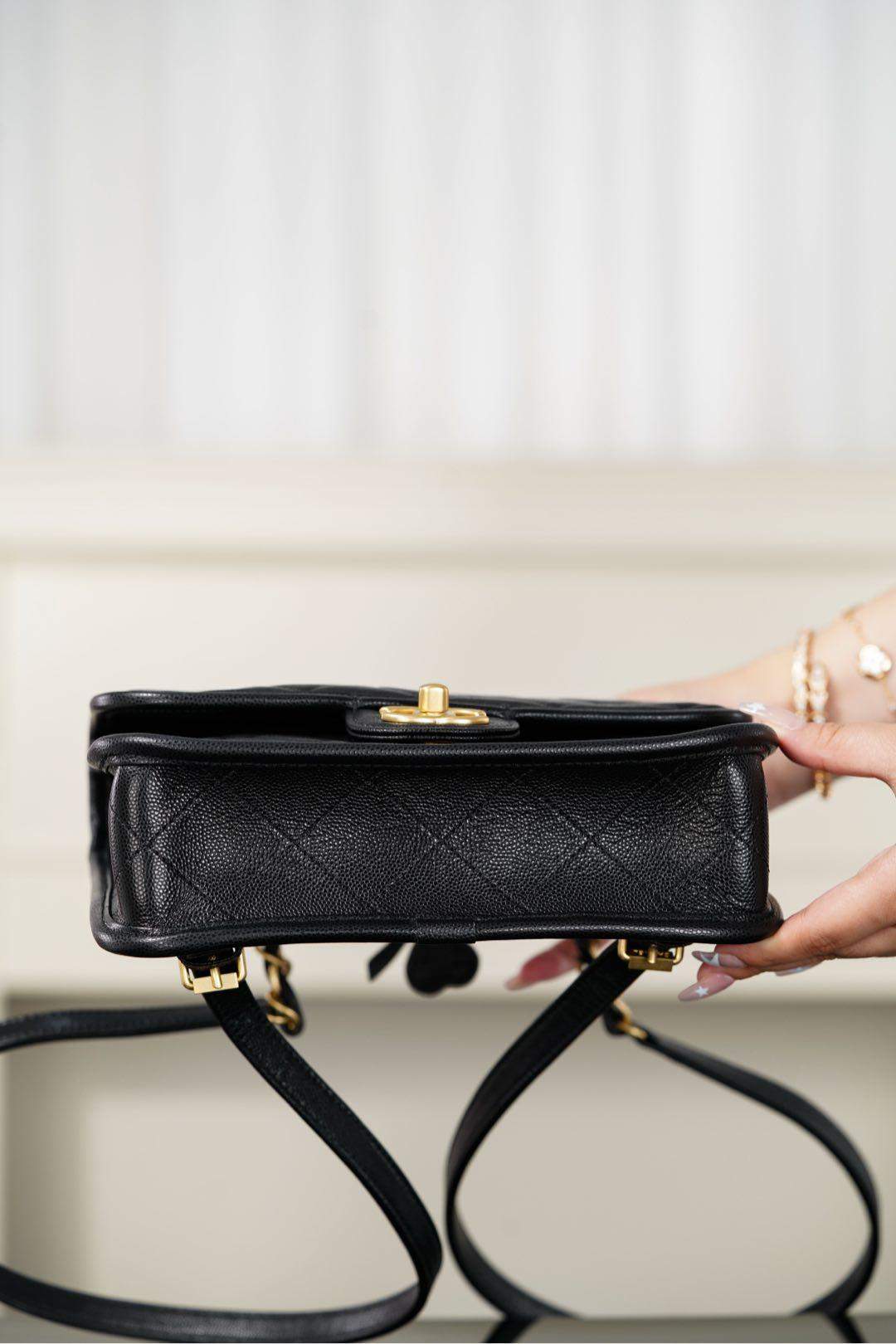 Copy Grained Shiny Calfskin & Gold-Tone Metal Replica Backpack - Image 3