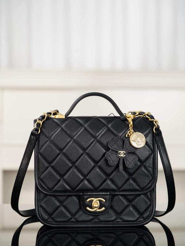 Copy Grained Shiny Calfskin & Gold-Tone Metal Replica Backpack