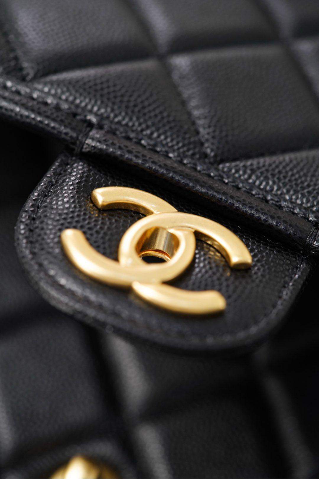 Copy Grained Shiny Calfskin & Gold-Tone Metal Replica Backpack - Image 12