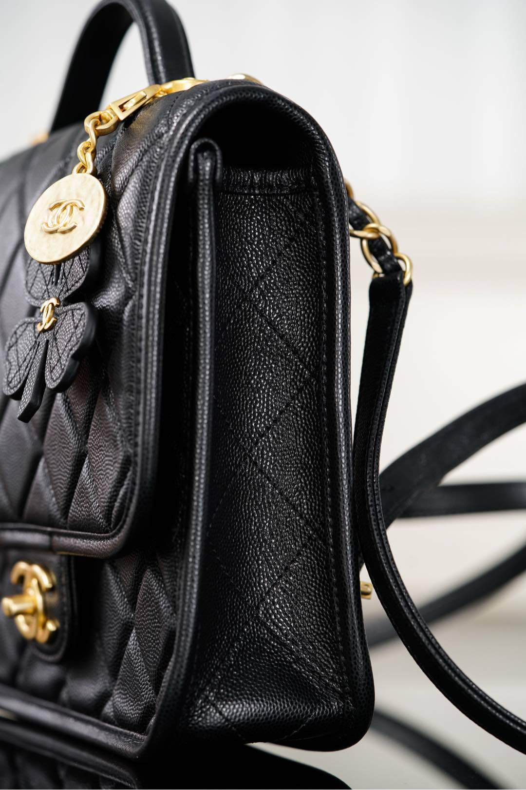 Copy Grained Shiny Calfskin & Gold-Tone Metal Replica Backpack - Image 26