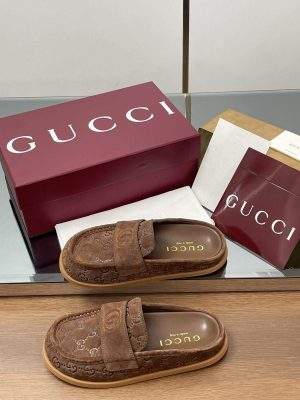 Original Inspired Gucci Logo-Embossed Replica Flat Mules