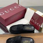 Original Inspired Gucci Logo-Embossed Replica Flat Mules - Black