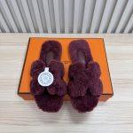 Deluxe Hermès Oran Shearling Replica Slide - Burgundy
