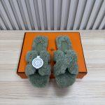 Deluxe Hermès Oran Shearling Replica Slide - Light Green