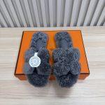 Deluxe Hermès Oran Shearling Replica Slide - Dark Gray