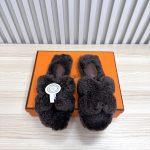 Deluxe Hermès Oran Shearling Replica Slide - Dark Brown