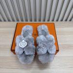 Deluxe Hermès Oran Shearling Replica Slide - Gray