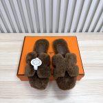 Deluxe Hermès Oran Shearling Replica Slide - Brown