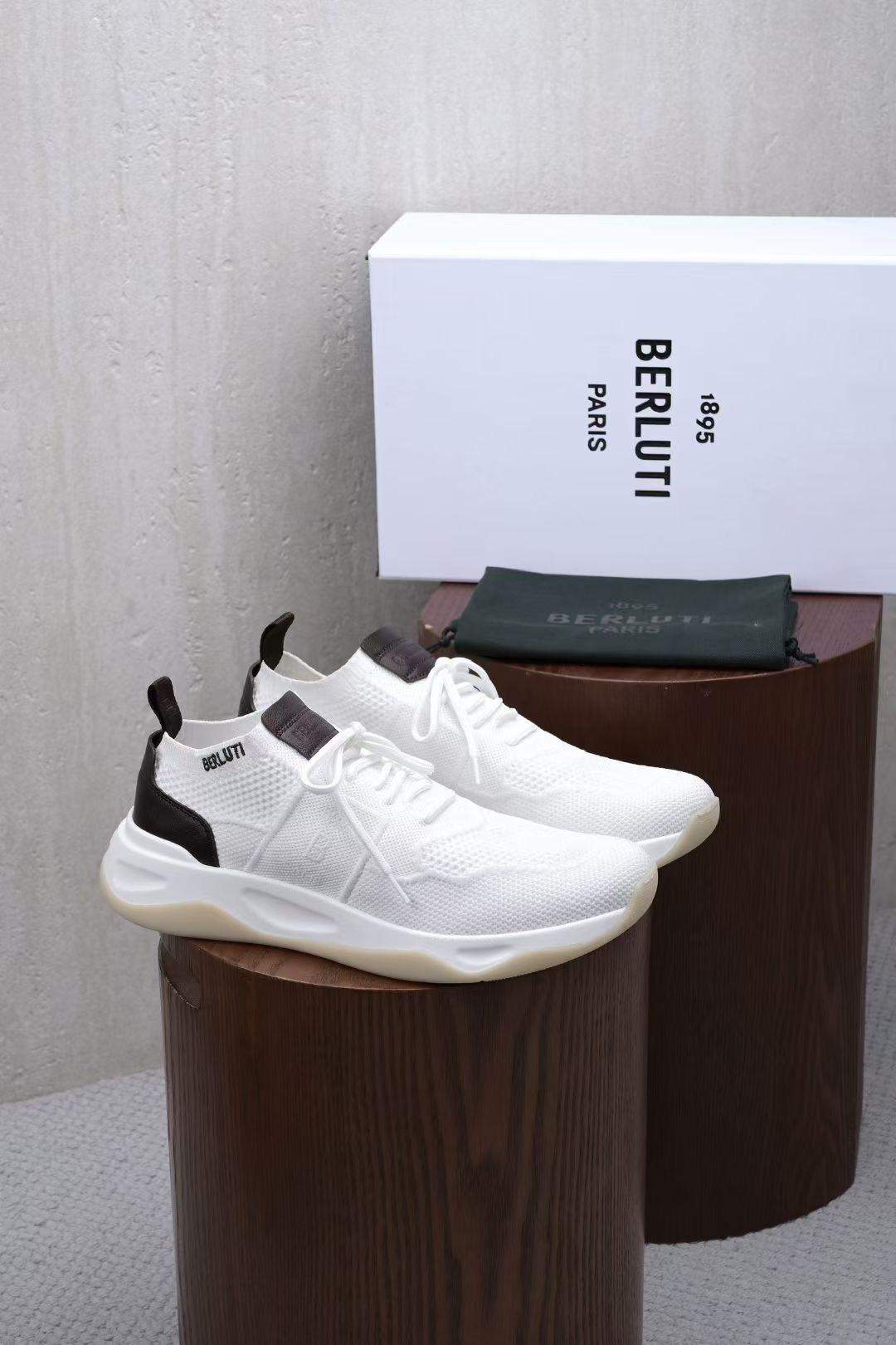 Superior Berluti Shadow Knit And Lagoon Calf Sneaker - Image 3