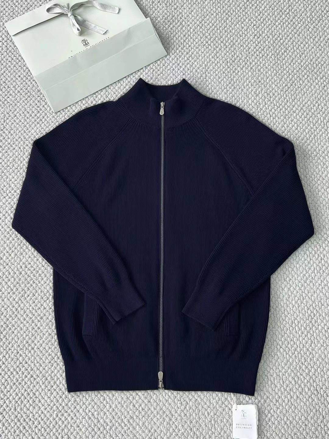 Copy Brunello Cucinelli Malfilé Cotton English Rib Cardigan With Raglan Sleeves And Zipper - Image 9