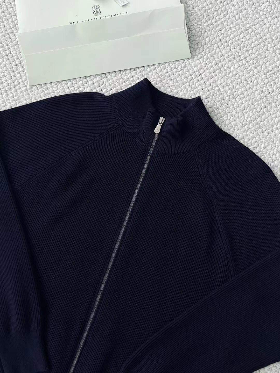 Copy Brunello Cucinelli Malfilé Cotton English Rib Cardigan With Raglan Sleeves And Zipper - Image 11