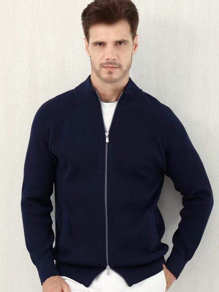 Copy Brunello Cucinelli Malfilé Cotton English Rib Cardigan With Raglan Sleeves And Zipper