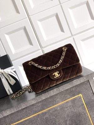 Deluxe Small Replica Classic Handbag Velvet Gold-Tone Metal