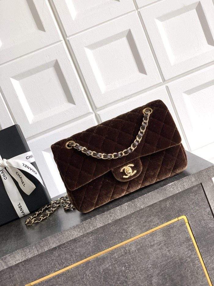 Deluxe Small Replica Classic Handbag Velvet Gold-Tone Metal