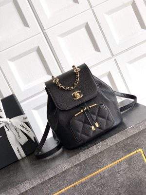 Copy Grained Shiny Calfskin & Gold-Tone Metal Replica Backpack