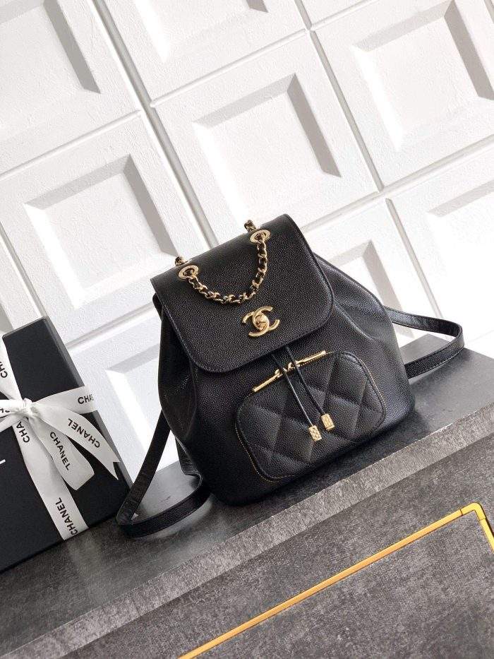 Copy Grained Shiny Calfskin & Gold-Tone Metal Replica Backpack